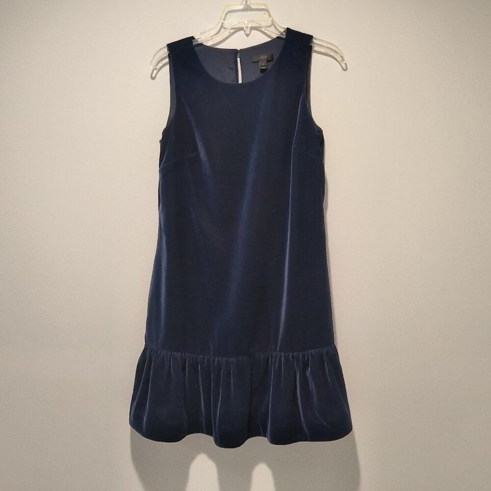 J Crew Blue Velvet Ruffle Hem Dress Sleeveless Size2